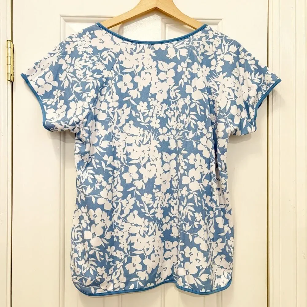 LAKE Pajama Top 100% Pima Cotton Blue Floral Size L